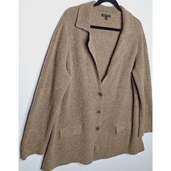 Eileen Fisher Baby Alpaca Oversized Cardigan Sweater XL Button Beige Lagenlook - Picture 7 of 11